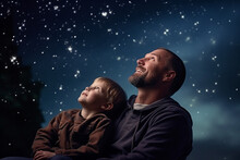Two Happy Dads And Their Son Gaze Up At The Starry Night Sky, Creating A Beautiful And Heartwarming Moment Of Connection And Joy With Awe And Wonder	