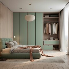 Wall Mural - The modern minimalist style,superflat wardrobe in small bedroom