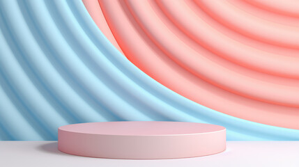 Wall Mural - Wavy Pastel Rainbow Colors Abstract Background with Podium