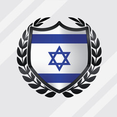 Wall Mural - Israel Glossy Black Shield Flag With Rounding Leaf Wreath 
