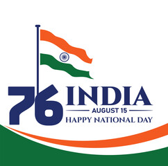 Wall Mural - India Independence day. 76 Years Anniversary.  August 15, 1947. Vector Logo.