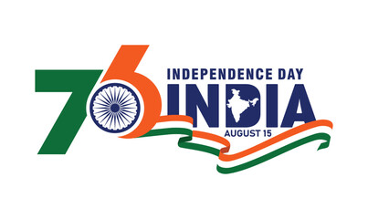 Wall Mural - India Independence day. 76 Years Anniversary.  August 15, 1947. Vector Logo.