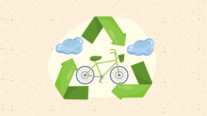 Canvas Print - recycle arrows with bicycle animation