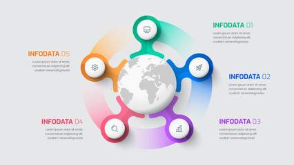 Fototapete - Vector Infographic Label Design Template with Circle Label 5 Options and Icon for Presentation
