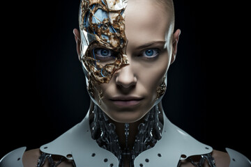 Poster - Industry futuristic intelligence computer modern robotic technology white artificial cyborg science illustration work people business