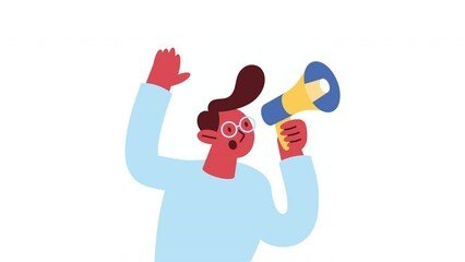 Poster - man with megaphone device audio animation