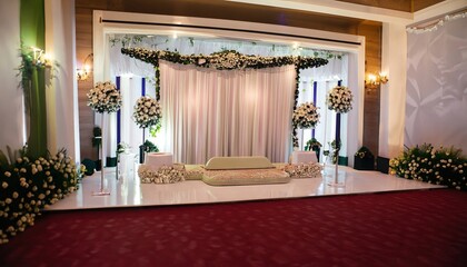 Wall Mural - wedding stage decoration, Decorated wedding hall, red carpet on the ground floor