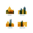 Italy cities icons set, modern skyline cityscape logo set, pack. Collection of icons for Rome, Naples, Turin, Milan landmark