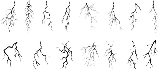 Wall Mural - Vector lightning silhouettes set. Elements for thunderstorm. vector ilustration.