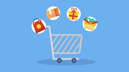 Wall Mural - classic shopping cart market animation