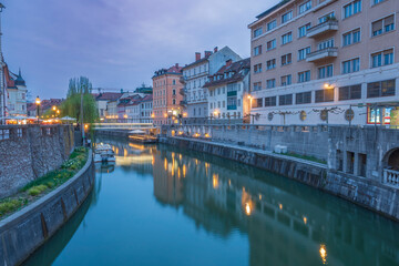 Wall Mural - Slovenian capital Ljubljana views from the riverside and the city center