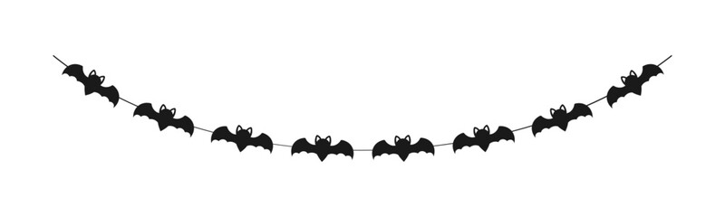 Wall Mural - Cute Halloween Bats Garland Silhouette. Simple hanging party banner classy decor vector element.