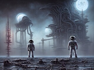 Canvas Print - Last astronaut on flooded planet, Generative AI Illustration