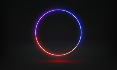 Poster - Abstract studio with glowing circle frame of neon light. 3d vector illustration