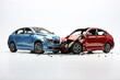 two Cars accident violently facing each other, on isolated white background