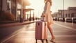 glamorous woman pulling a contemporary luxury suitcase - created using generative AI tools