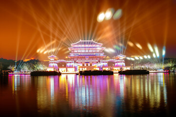 Poster - The night view of Ziyun Tower, it is a famous ancient building in Xi'an, China.