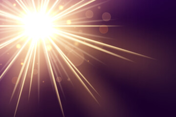 Wall Mural - Gold Lights Shining with Lens Flare on Dark Background, Vector Illustration