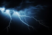 Lightning Rays Electrical Energy Charge Thunder In Dark Night Sky