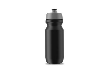 Black Sports matte bottle. Bike  reusable drink flask. 3d realistic mockup. Illustration of black plastic container water for sport bike and fitness mockup template. 3d rendering.