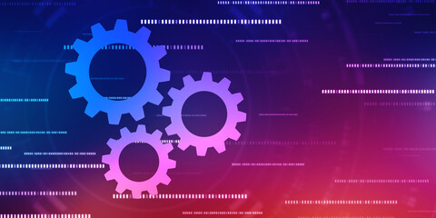 Aufkleber - Process management, optimization operation, fix strategy industry, transmission gears wheel, software update status, Cog Gear Wheel on the technology abstract background
