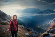 © Kalim - AI generated image of mature senior woman hiking on mountains