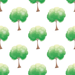 Wall Mural - Beautiful green trees isolated on white background is in Seamless pattern - vector illustration