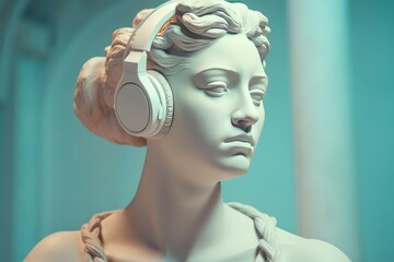 Bust woman headphones. Generate Ai