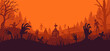 © Casoalfonso - Halloween background with zombie hand and skeleton hand, cemetery for holiday poster. Creepy and mystical background with cross, grave, tombstone and dead man for dark fear october design