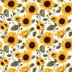 Poster - seamless Pattern pattern of sunflowers for summer