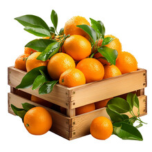 Mandarins Citrus Reticulata With Green Leaves In A Wooden Box Generative AI