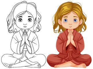 Sticker - Girl Sitting and Praying in Meditation