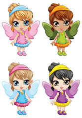 Wall Mural - Cartoon fairy with wings set