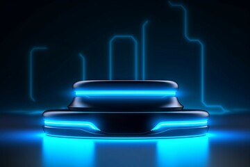 Poster - Modern futuristic podium with neon lighting for product presentation. AI generated, human enhanced