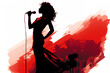 Silhouette of a female diva vocalist singing with a microphone which is used by a singer in a performance at a concert in a hall or club, Generative AI stock illustration image