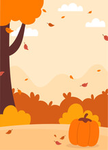 Flat Autumn Background Portrait Vector Illustration
