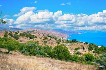 Wall Mural - Seascape in summer. Beautiful mountain sea coast