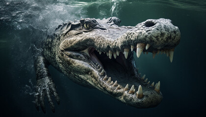 Saltwater Crocodile in deep sea