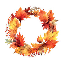 Autumn Wreath Watercolor For Decorative Design. Vintage Banner For Wallpaper Design.