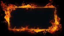 Rectangular Frame Made Of Burning Flames Fire In The Shape Of A Rectangle, Isolated On Black Background (Generative Ai)