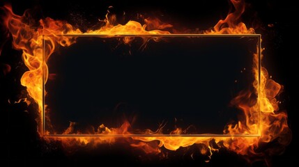 Rectangular frame made of burning flames fire in the shape of a rectangle, isolated on black background (Generative Ai)