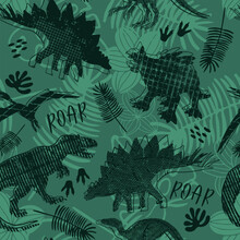 Seamless  Dino Pattern, Print For T-shirts, Textiles, Wrapping Paper, Web. Original Design With T-rex,dinosaur .  Grunge Design For Boys . 