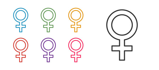 Wall Mural - Set line Female gender symbol icon isolated on white background. Venus symbol. The symbol for a female organism or woman. Set icons colorful. Vector