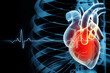 Human heart on ecg background. 3d illustration