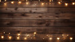 Christmas rustic background - vintage planked wood with lights and free text space