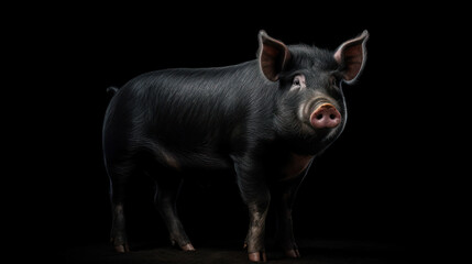 Wall Mural - Black pig on the white isolated background