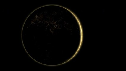 Poster - A cinematic rendering of planet Earth during sunrise as view from space with vibrant blue sky atmosphere