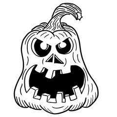 Canvas Print - hand drawn halloween pumpkin with face for a coloring book