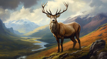 Monarch Of The Glen On The Mountain. Generative AI