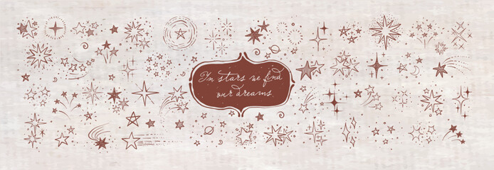 Wall Mural - Collection of doodle stars on vintage background. Vector sketch illustration